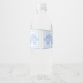 Blue Gingham Baby Boy Elephant Baby shower Waterfles Etiket (Achterkant)