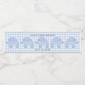 Blue Gingham Baby Boy Elephant Baby shower Waterfles Etiket (Enkel label)