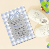 Blue Gingham Baby Boy First Birthday Uitnodiging