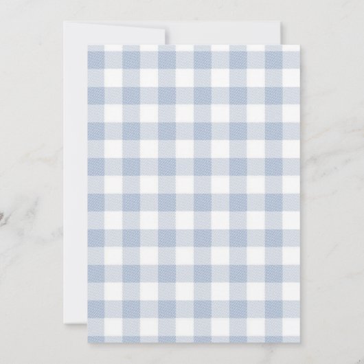 Blue Gingham Baby Boy First Birthday Uitnodiging (Achterkant)