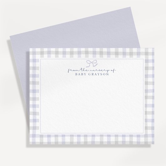 Blue Gingham Baby Boy Nursery Note Card Aankondiging