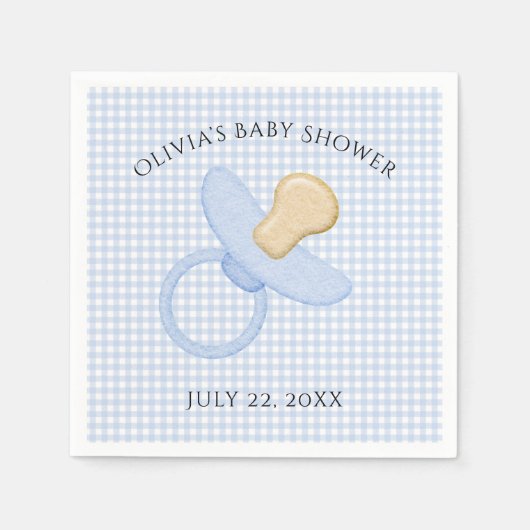 Blue Gingham Baby Boy Pacifier Baby shower Napkins Servet (Voorkant)