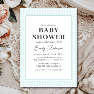 Blue Gingham Baby Boy Shower Kaart