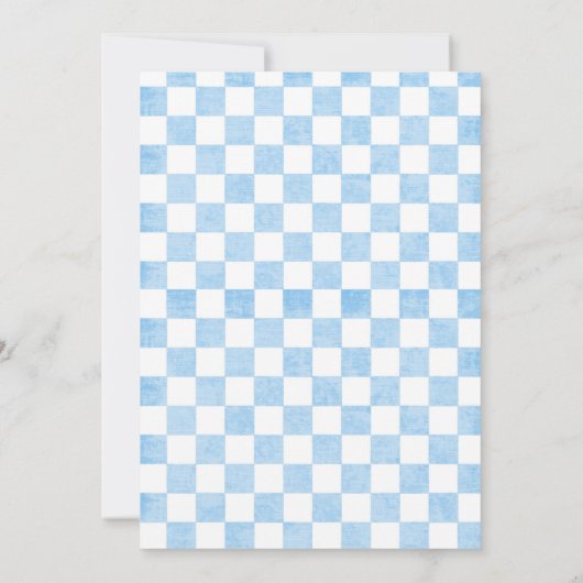 Blue Gingham Baby Boy Shower Sprinkle Invitation Kaart (Achterkant)