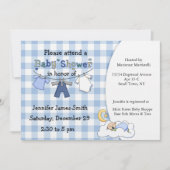 Blue Gingham Baby Boy Shower Uitnodiging (Voorkant)
