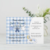 Blue Gingham Baby Boy Shower Uitnodiging (Staand voorkant)