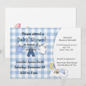 Blue Gingham Baby Boy Shower Uitnodiging (Voorkant / Achterkant)