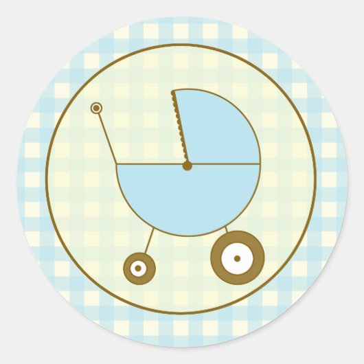 Blue Gingham Baby Carriage Sticker (Voorkant)