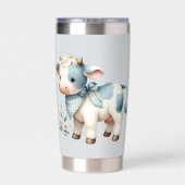 Blue Gingham Baby Cow Pastel Farm Aesthetic Geïsoleerde Drinkbeker (Achterkant)