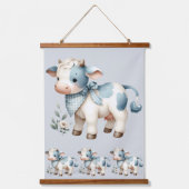 Blue Gingham Baby Cow Pastel Farm Aesthetic Hangend Wandkleed (Voorkant)