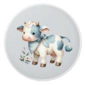 Blue Gingham Baby Cow Pastel Farm Aesthetic Keramische Knop (Voorkant)