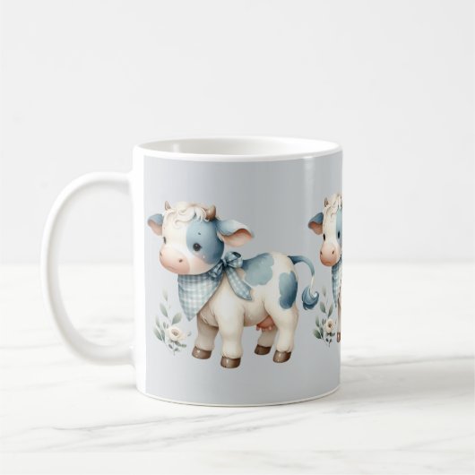 Blue Gingham Baby Cow Pastel Farm Aesthetic Koffiemok (Links)
