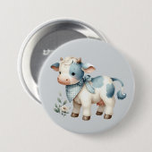 Blue Gingham Baby Cow Pastel Farm Aesthetic Ronde Button 7,6 Cm (Voorkant /achterkant)