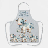 Blue Gingham Baby Cow Pastel Farm Aesthetic Schort (Voorkant)