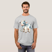 Blue Gingham Baby Cow Pastel Farm Aesthetic T-shirt (Voorkant volledig)