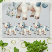 Blue Gingham Baby Cow Pastel Farm Aesthetic Theedoek (Gevouwen)