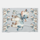 Blue Gingham Baby Cow Pastel Farm Aesthetic Theedoek (Horizontaal)