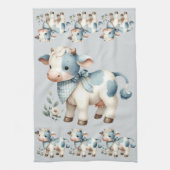 Blue Gingham Baby Cow Pastel Farm Aesthetic Theedoek (Verticaal)