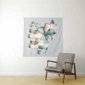 Blue Gingham Baby Cow Pastel Farm Aesthetic Wandkleed (In Situ (horizontaal))