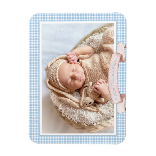 Blue Gingham Baby Foto Magneet (Verticaal)
