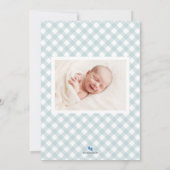 Blue Gingham Baby Geboortekaartje Fotokaart Aankondiging (Achterkant)