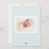 Blue Gingham Baby Geboortekaartje Fotokaart Aankondiging (Achterkant)