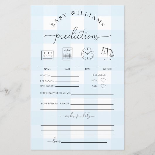Blue Gingham Baby Predictions Game (Voorkant)