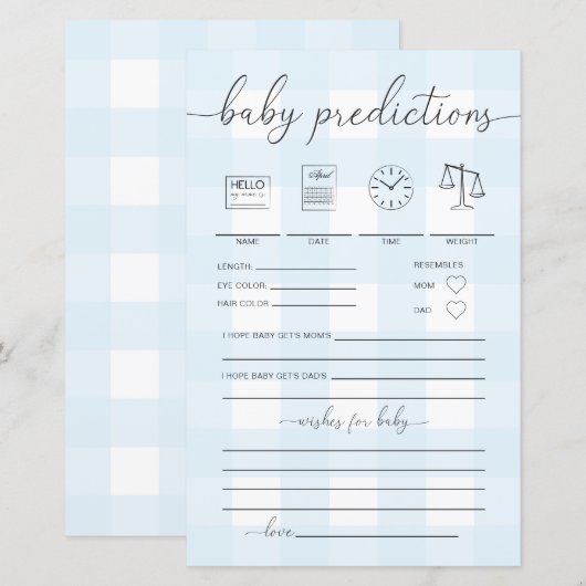 Blue Gingham Baby Predictions Game (Voorkant / Achterkant)