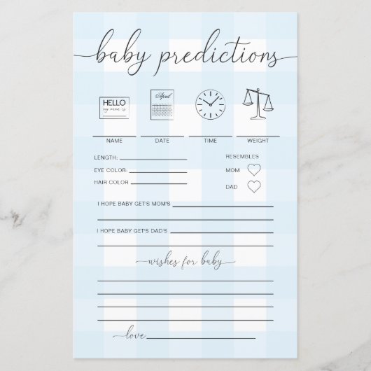 Blue Gingham Baby Predictions Game (Voorkant)