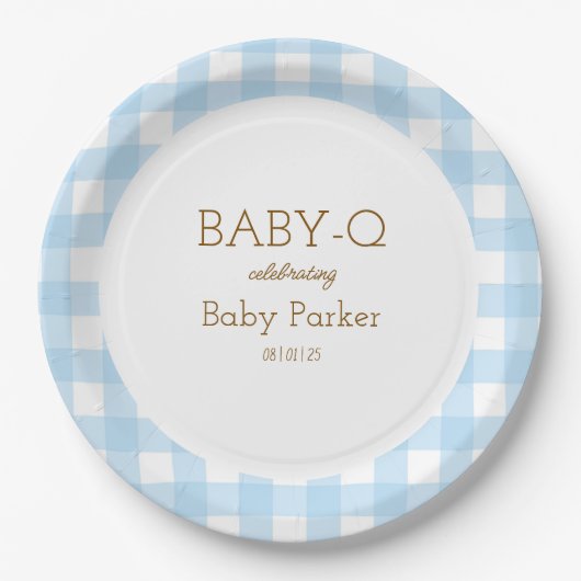 Blue Gingham Baby-Q Circular Plate 2 Papieren Bordje (Voorkant)