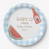 Blue Gingham Baby-Q Circular Plate Papieren Bordje (Voorkant)