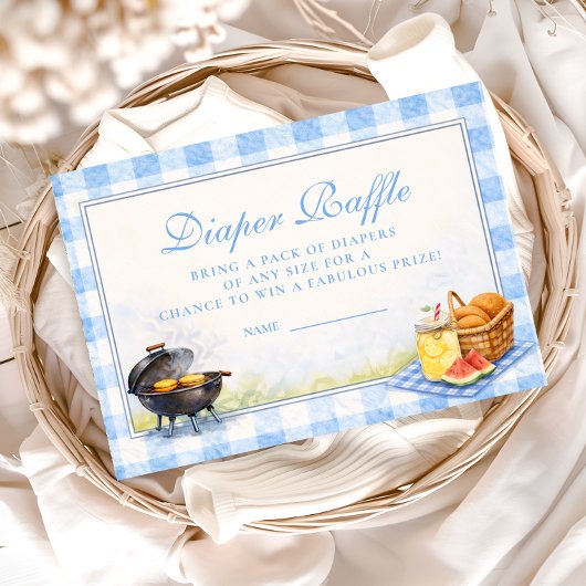 Blue Gingham Baby Q Diapper Raffle Informatiekaartje