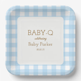 Blue Gingham Baby-Q Square Plate 2 Papieren Bordje