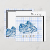 Blue Gingham Baby Shoes Zwart Blauw Baby Boy Showe Kaart (Voorkant / Achterkant)
