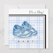 Blue Gingham Baby Shoes Zwart Blauw Baby Boy Showe Kaart (Voorkant)