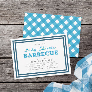 Blue Gingham Baby shower Barbecue Kaart