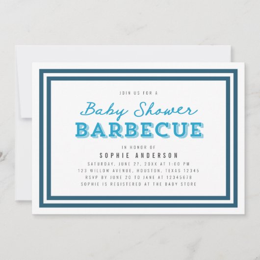 Blue Gingham Baby shower Barbecue Kaart (Voorkant)