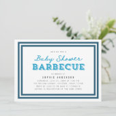 Blue Gingham Baby shower Barbecue Kaart (Staand voorkant)