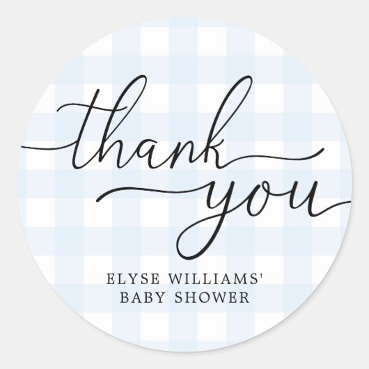 Blue Gingham Baby shower Bedankt voor je Sticker (Voorkant)
