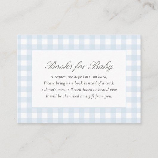 Blue Gingham Baby shower boeken voor Baby Informatiekaartje (Voorkant)