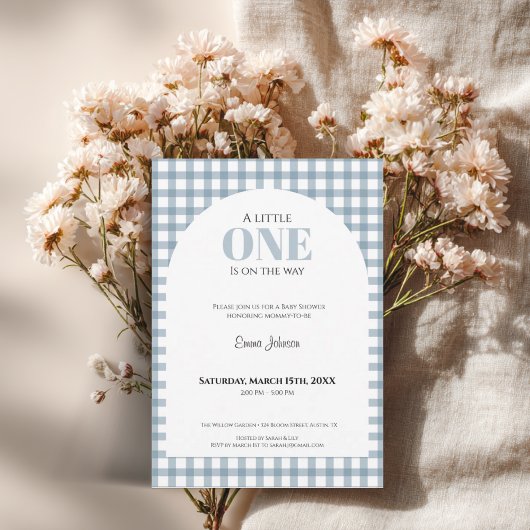 Blue Gingham Baby Shower for Boy Kaart