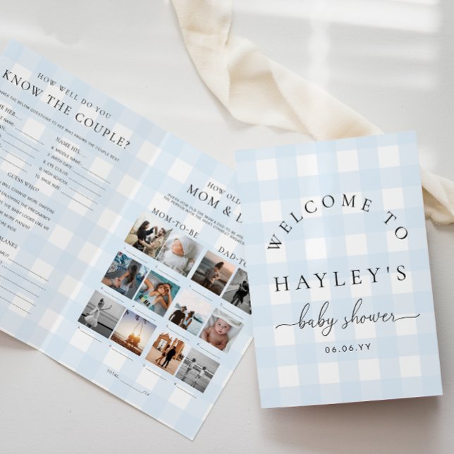 Blue Gingham Baby shower Game Boekje (Baby Shower Game Booklet Blue Gingham Check )