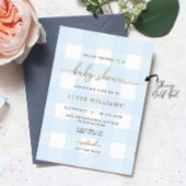 Blue Gingham Baby shower Gold Foil Invitation Folie Uitnodiging