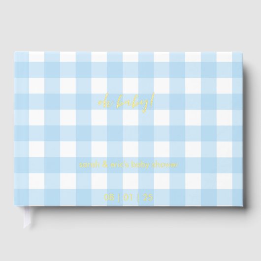 Blue Gingham Baby Shower Guest Book Gastenboek (Voorkant)