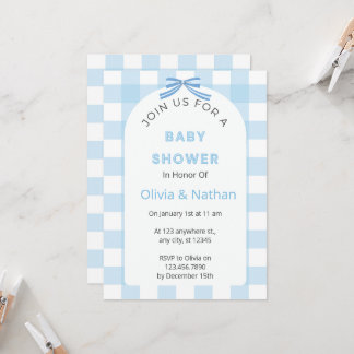 Blue Gingham Baby Shower Invitation, Blue Baby Boy Kaart