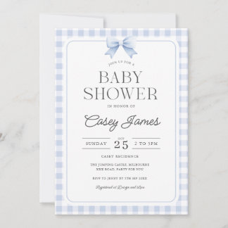 Blue Gingham Baby Shower Invitation Kaart