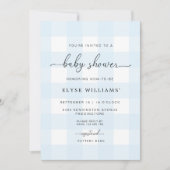 Blue Gingham Baby shower Invitation Kaart (Voorkant)