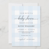 Blue Gingham Baby shower Invitation Kaart (Voorkant)