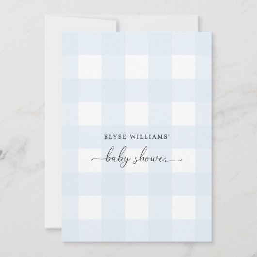 Blue Gingham Baby shower Invitation Kaart (Achterkant)