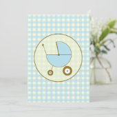 Blue Gingham Baby shower Invitation Kaart (Staand voorkant)